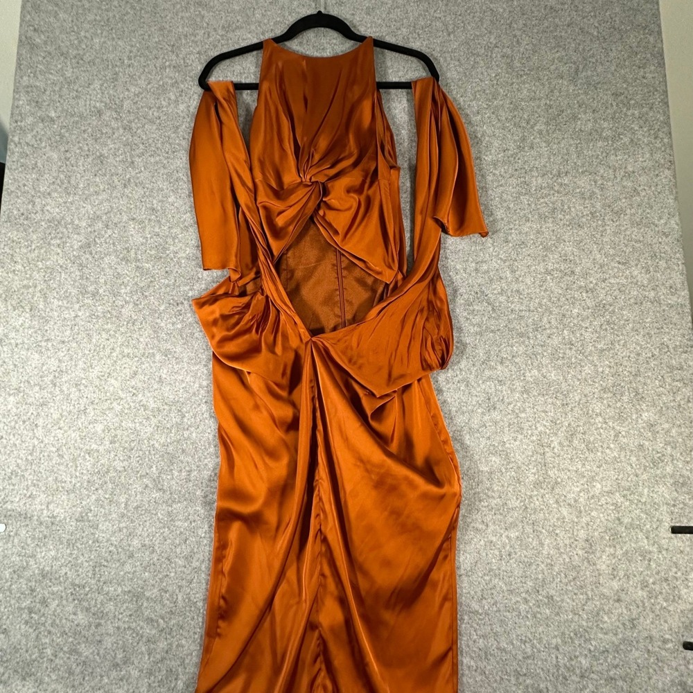 Andrea Iyamah Alessi Maxi Dress Womens Large Orange Cutout Satin Formal Open